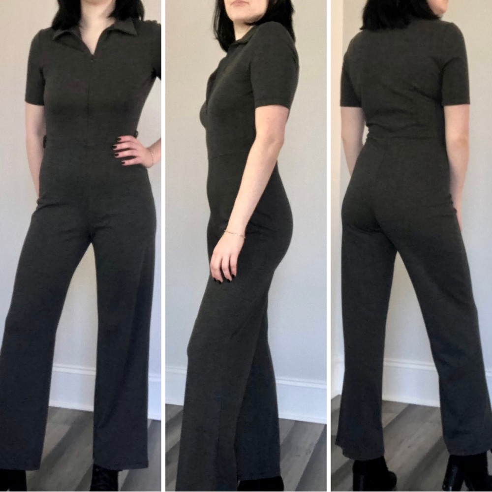 Mango Retro Style Knit Zip Up Collared Jumpsuit